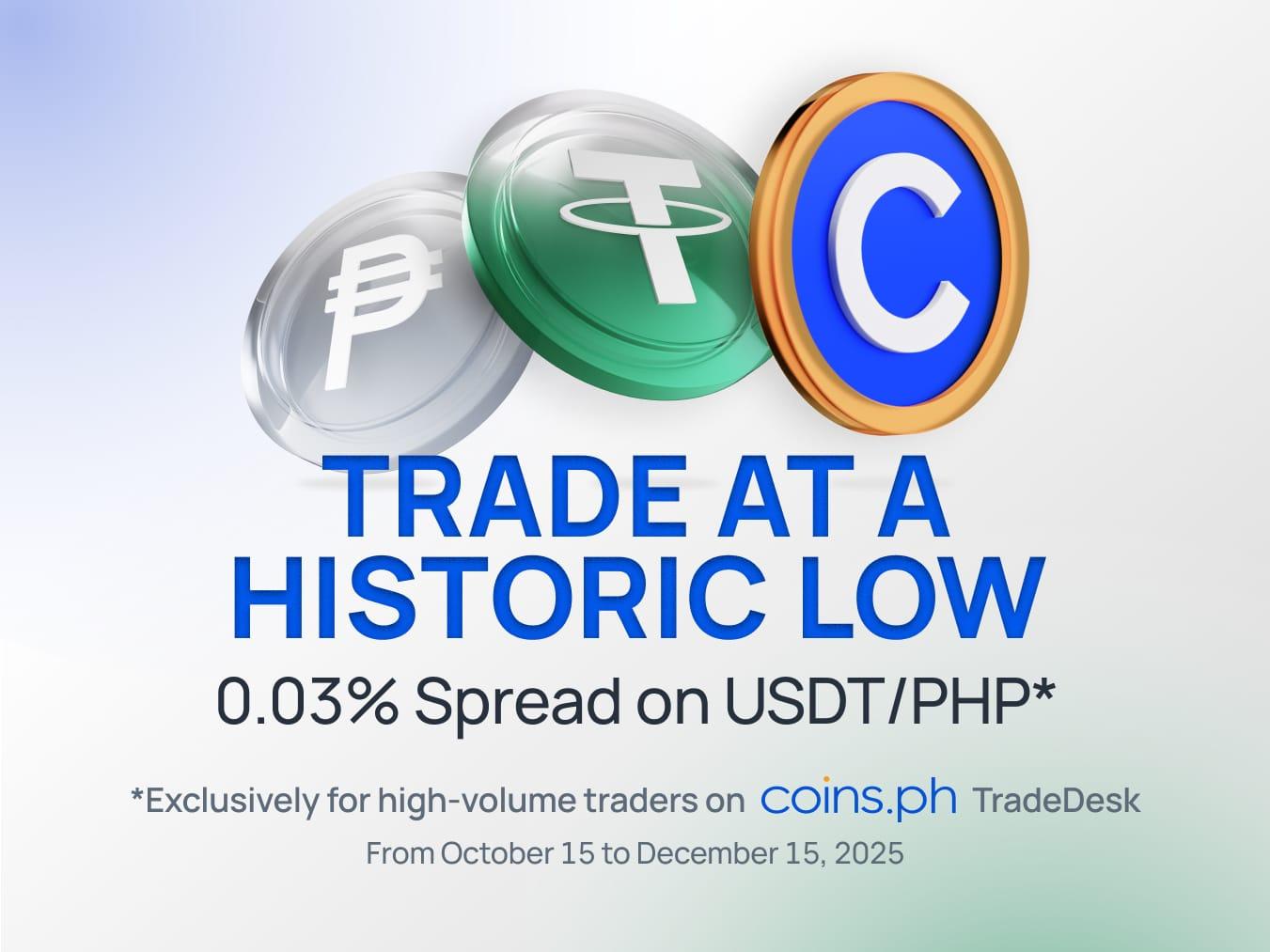 Coins.ph TradeDesk Slashes USDT/PHP Spread to Historic Low of 0.03% for High-Volume Traders